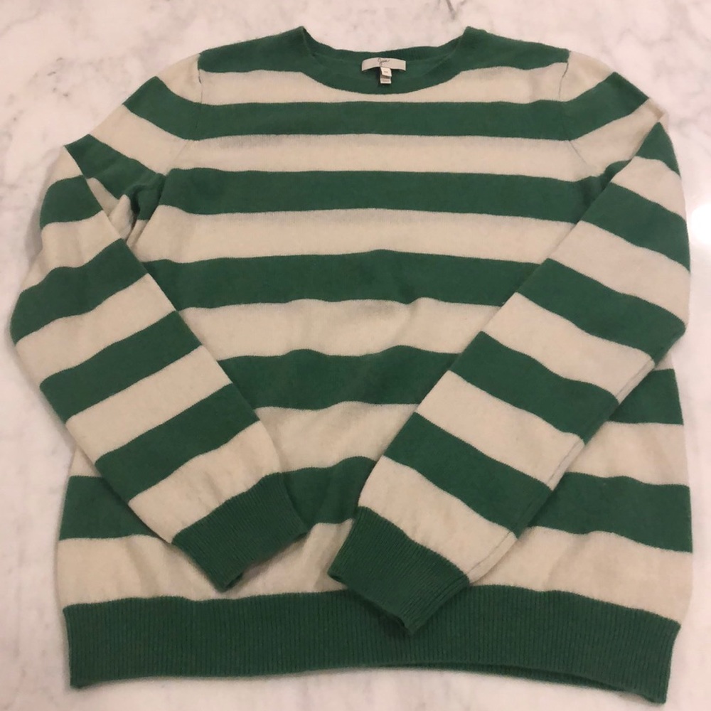 Joie Green and Cream Striped Crewneck Sweater